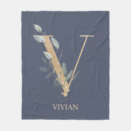 V Monogram Floral Personalized Fleece Blanket