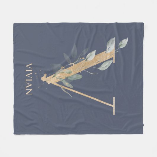 V Monogram Floral Personalized Fleece Blanket (Voorkant (Horizontaal))