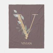V Monogram Floral Personalized Fleece Blanket Deken (Voorkant)