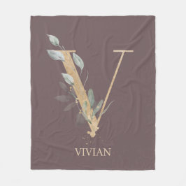 V Monogram Floral Personalized Fleece Blanket Deken