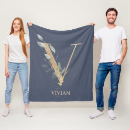 V Monogram Floral Personalized Fleece Blanket Deken