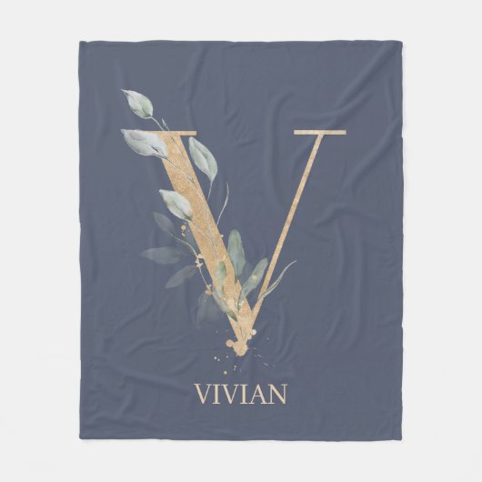 V Monogram Floral Personalized Fleece Blanket Deken (Voorkant)