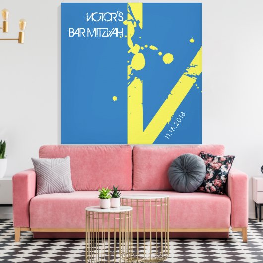 V Monogram Initiaal Bar bat Mitzvah Sign-In Board Canvas Afdruk (Insitu (Woonkamer))