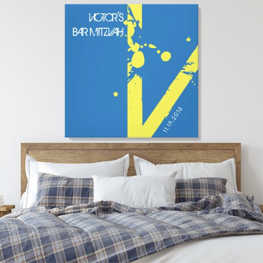 V Monogram Initiaal Bar bat Mitzvah Sign-In Board Canvas Afdruk (Insitu (Slaapkamer))