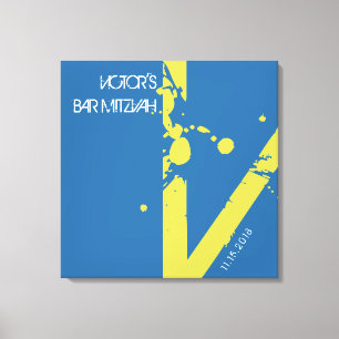 V Monogram Initiaal Bar bat Mitzvah Sign-In Board Canvas Afdruk