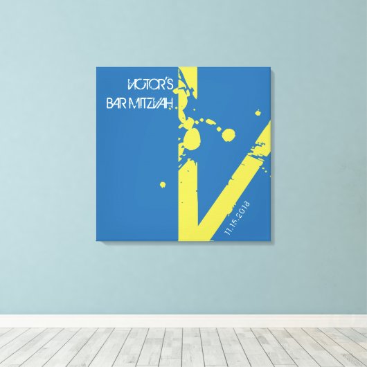 V Monogram Initiaal Bar bat Mitzvah Sign-In Board Canvas Afdruk (Insitu (Houten vloer))