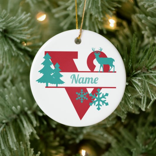 V Monogram Initial Christmas Holiday Tree Ornament (Boom)