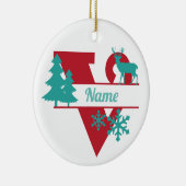 V Monogram Initial Christmas Holiday Tree Ornament (Rechts)