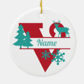 V Monogram Initial Christmas Holiday Tree Ornament (Achterkant)