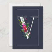 V Monogram laatste Initiaal Modern Blue Floral Wed Kaart (Achterkant)
