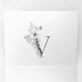 'V' Monogram mooi geborsteld Floral Wedding Drieluik Uitnodiging (Binnenzijde eerst)