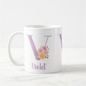 V Monogram Paarse Floral Waterverf Gepersonaliseer Koffiemok (Links)