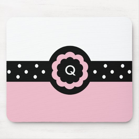 V: Monogram Q: roze en witte mousepad Muismat (Voorkant)