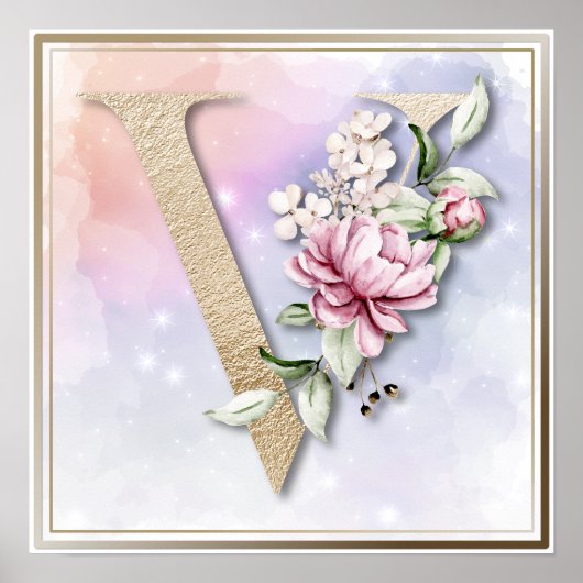 V Monogram roze Rose Poster (Voorkant)