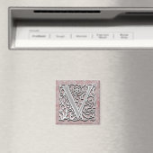 V Monogram 'Silver Stone' 2" Square Magnet (Insitu (Vaatwasser))