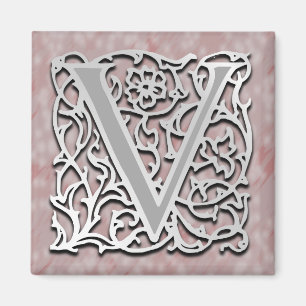 V Monogram "Silver Stone" 2" Square Magnet