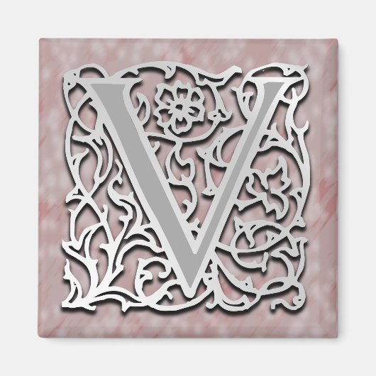 V Monogram 'Silver Stone' 2" Square Magnet (Voorkant)