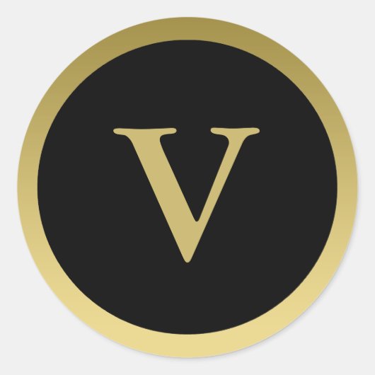 V:: Monogram V Elegante Gouden en Zwarte Sticker (Voorkant)