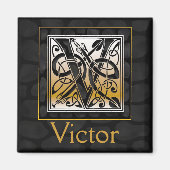 V Naam Monogram "Celtic Black Stone" Square Magnet (Voorkant)