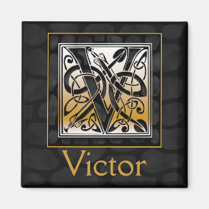 V Naam Monogram "Celtic Black Stone" Square Magnet