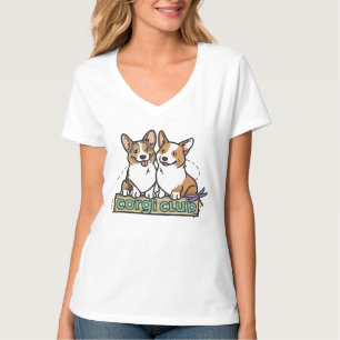 V-Neck Corgi Club T-Shirt, dames T-shirt