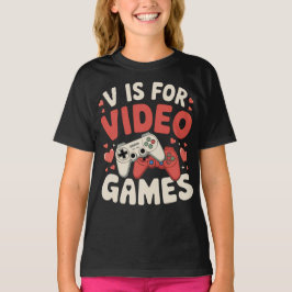 V staat voor videogames Funny Valentijnsdag Gamer T-shirt