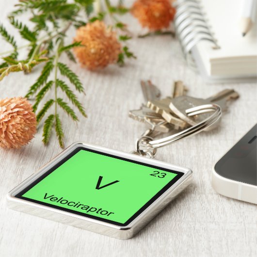 V - Symbool Velociraptor Funny Chemistry Element Sleutelhanger (Zijkant)