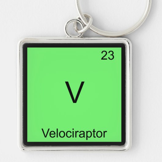 V - Symbool Velociraptor Funny Chemistry Element Sleutelhanger (Voorkant)