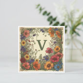 "V" Verdigris Groen: Bloom & Monogram Feestdagenkaart (Staand voorkant)