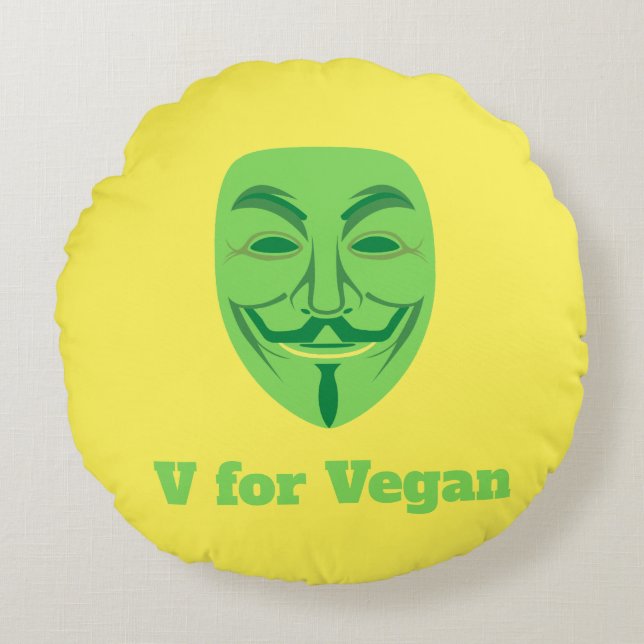 V voor veganist rond kussen (Voorkant)