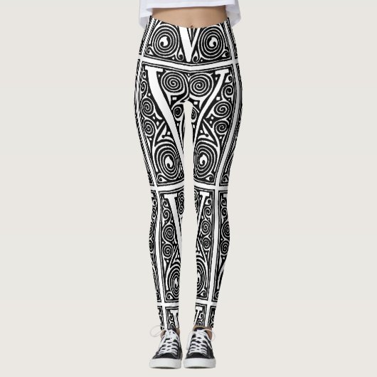 V voor Victory Zwart & Wit Handgemaakte Yoga Broek Leggings (Voorkant)
