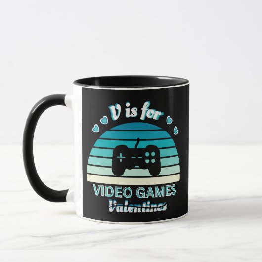 V voor videogames, niet Valentijn - Grappige Retro Mok (Links)
