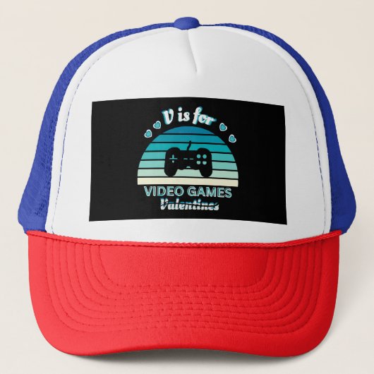 V voor videogames niet Valentijns - Funny Retro Co Trucker Pet (Voorkant)