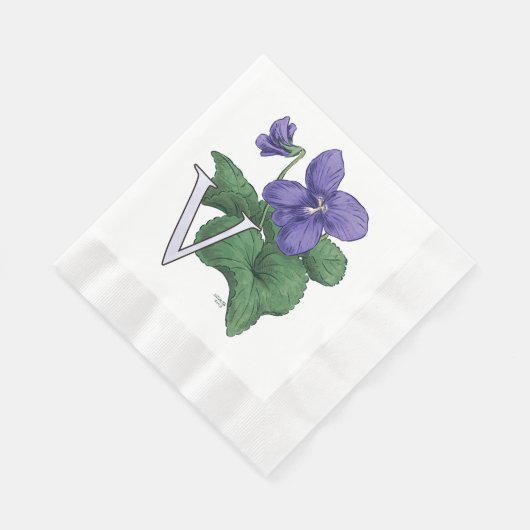 V voor Violet Floral Monogram Servetten (Hoek)