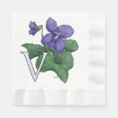 V voor Violet Floral Monogram Servetten (Voorkant)
