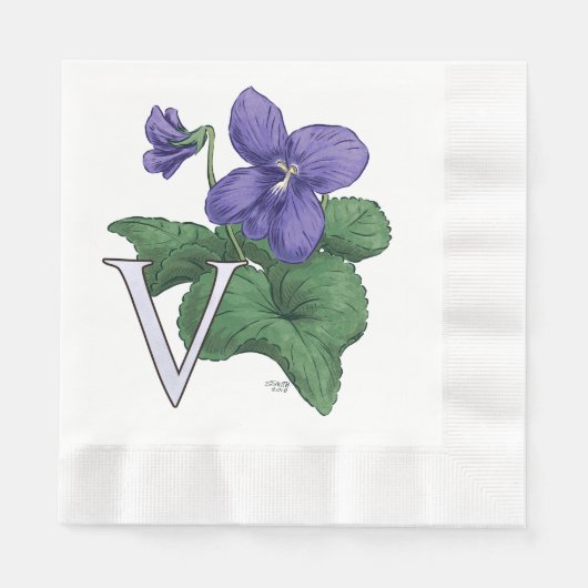 V voor Violet Floral Monogram Servetten (Voorkant)