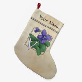 V voor Violet Flower Alphabet Monogram Grote Kerstsok (Voorkant (Hangend))