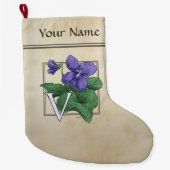V voor Violet Flower Alphabet Monogram Grote Kerstsok (Voorkant)