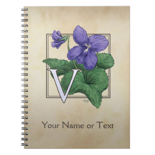 V voor Violet Flower Alphabet Monogram Notitieboek