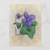 V voor Violets Flower Monogram Briefkaart (Voorkant)