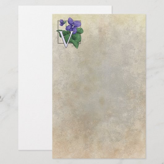 V voor Violets Flower Monogram Briefpapier (Voorkant / Achterkant)