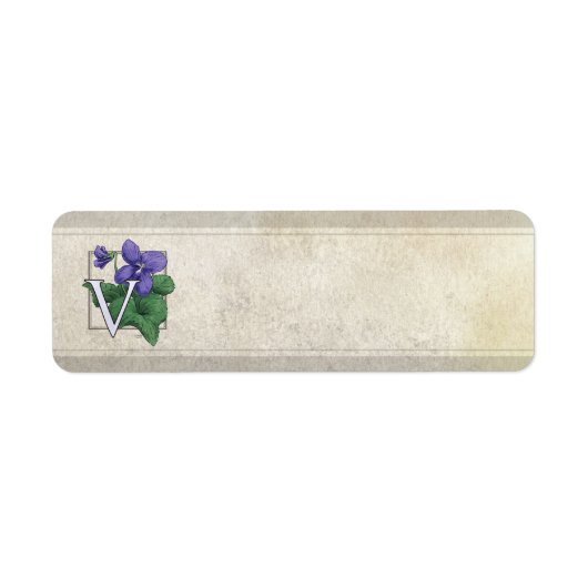 V voor Violets Flower Monogram Etiket (Voorkant)