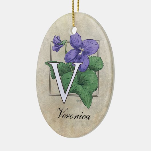 V voor Violets Flower Monogram Keramisch Ornament (Links)