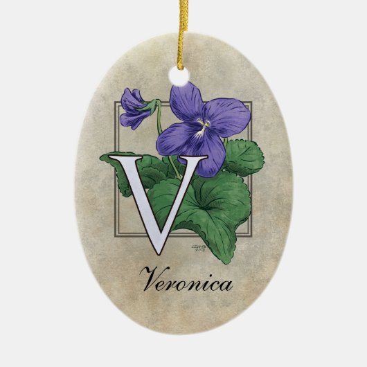 V voor Violets Flower Monogram Keramisch Ornament (Voorkant)