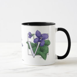 V voor Violets Flower Monogram Mok