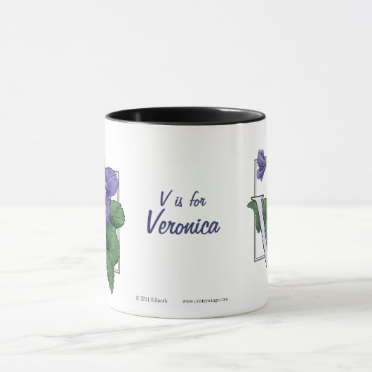 V voor Violets Flower Monogram Mok (Midden)