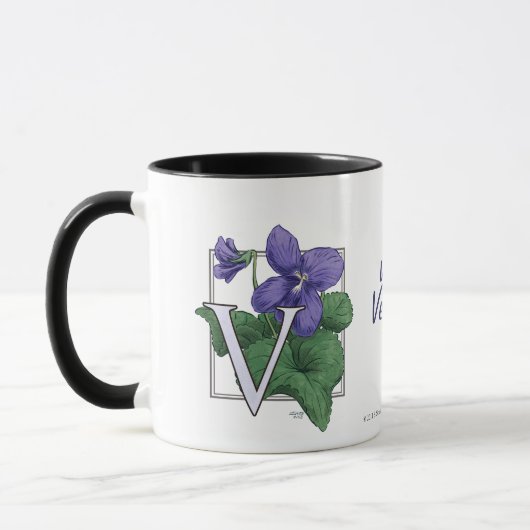 V voor Violets Flower Monogram Mok (Links)