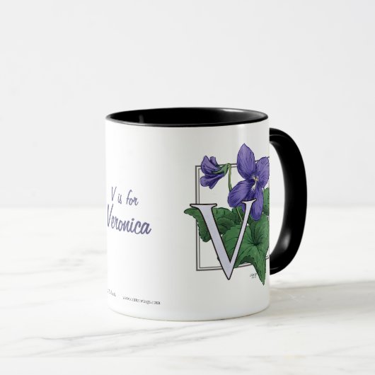 V voor Violets Flower Monogram Mok (Voorkant rechts)