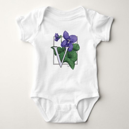 V voor Violets Flower Monogram Romper (Voorkant)