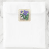 V voor Violets Flower Monogram Vierkante Sticker (Tas)